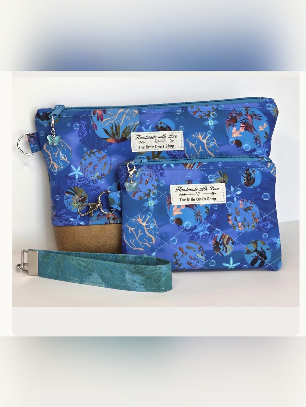 Handmade with Love Blue Ocean Print Cosmetic Pouch Set